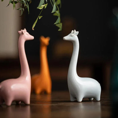 SereniTales - Minimalistisk keramisk giraff- och elefantfigurer för elegant inredning