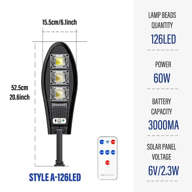 Carvallo Solar Vägglampa med Rörelsesensor & Fjärrkontroll | 42–168 LEDs | IP65 Vattentät | 3 Lägen