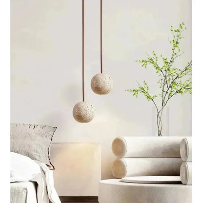 Hänglampa av travertin – Minimalistisk rund LED-hänglampa i Wabi-Sabi-stil