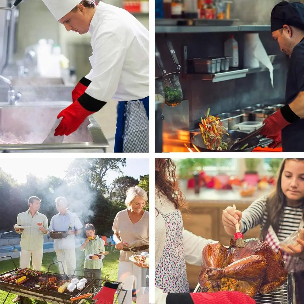Carvallo Silikon Grillhandskar | Värmebeständig upp till 260 °C | Halkfri & Vattentät | Med bomullsfoder