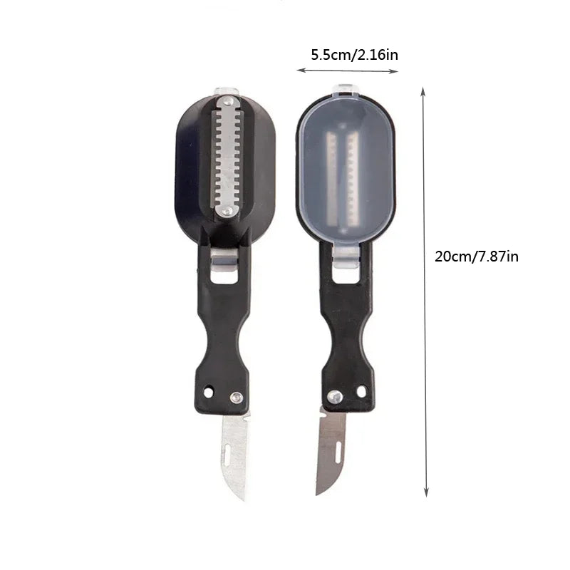 Carvallo Pro Fiskfjällavlägsnare med uppsamlingsbehållare | Med integrerat blad | Rengör och säkert ta bort fjäll | Rostfritt stål & plast