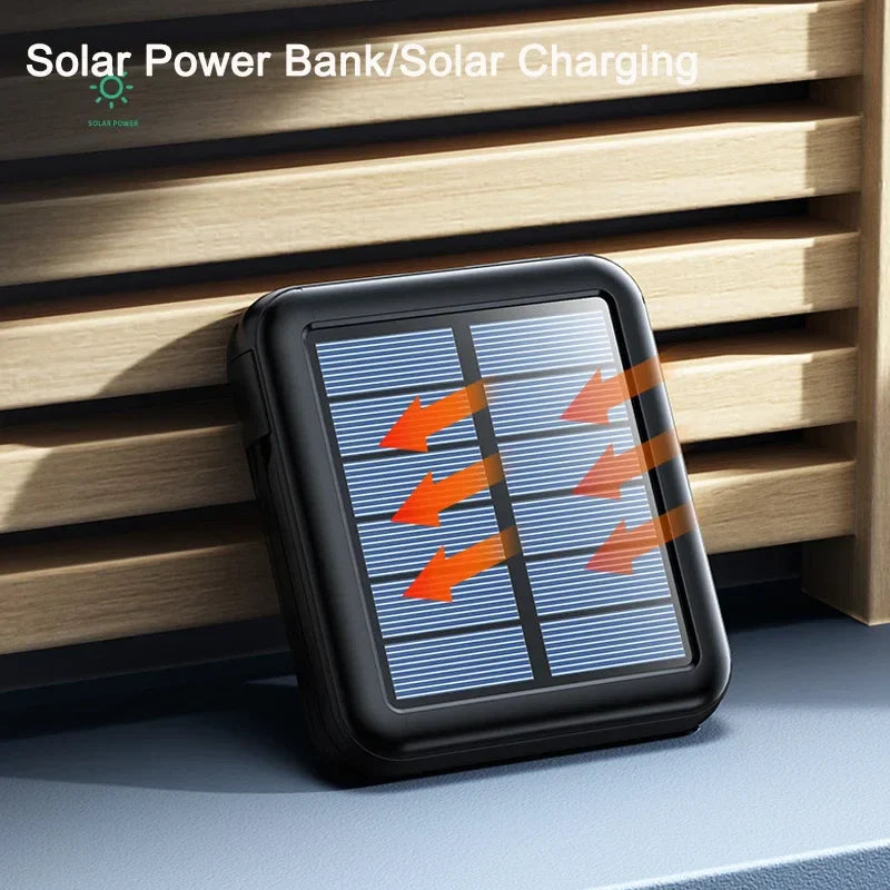Carvallo Powerbank ENERIVIA Mini 20000mAh | Integrerade kablar | Solarladdning & LED-lampa | 4 utgångar & 3 ingångar | Snabbladdningsfunktion