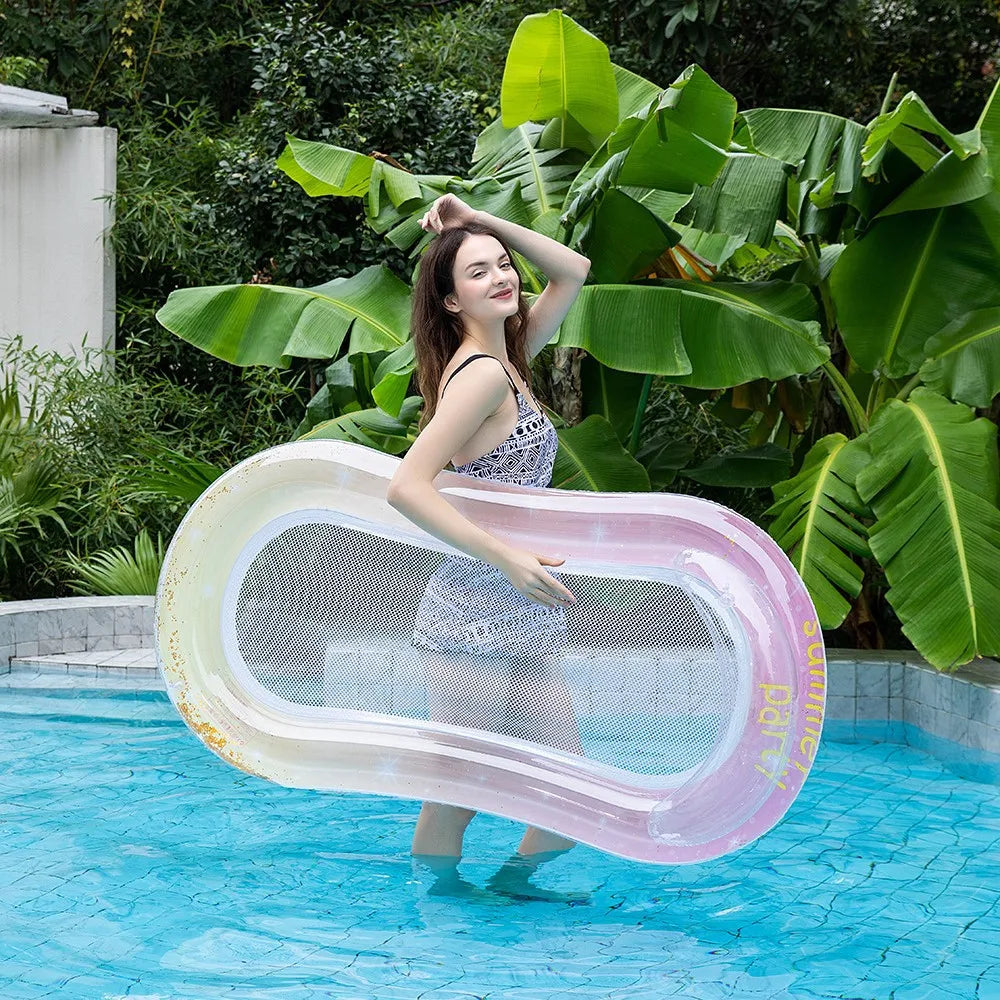 Carvallo Uppblåsbar simmadrass Rooxin | Ergonomisk pool-luftmadrass med nät och armstöd | För pool, sjö och strand