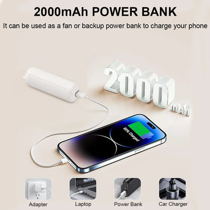 Carvallo Mini USB-fläkt | Fällbar &amp; Återuppladdningsbar med 2000 mAh Powerbank | 3 Hastigheter – Ultraljud &amp; Fickformat