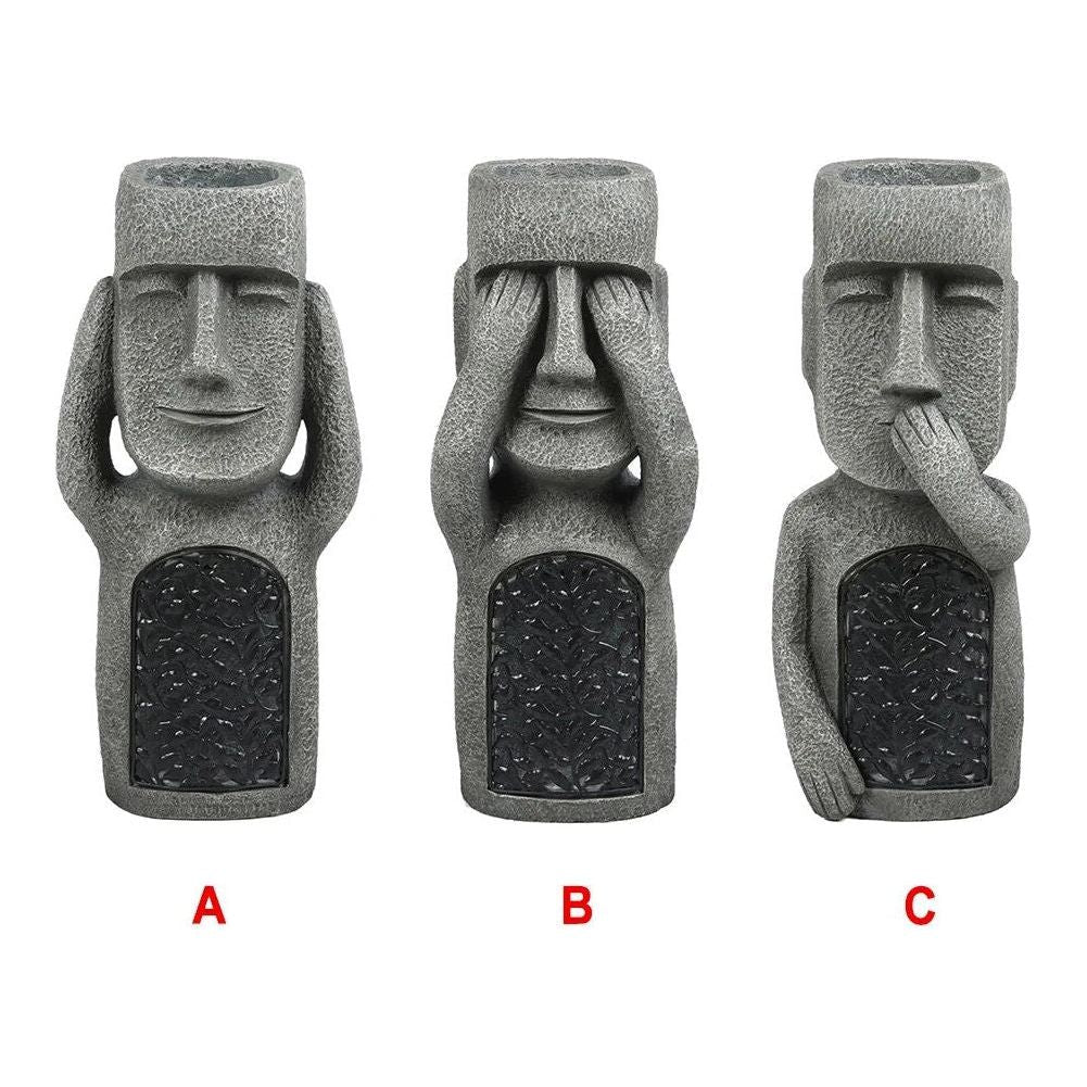 Carvallo Blomkruka med ansikte | LED-belysning & soldriven | Väderbeständig har, | Naturstensutseende