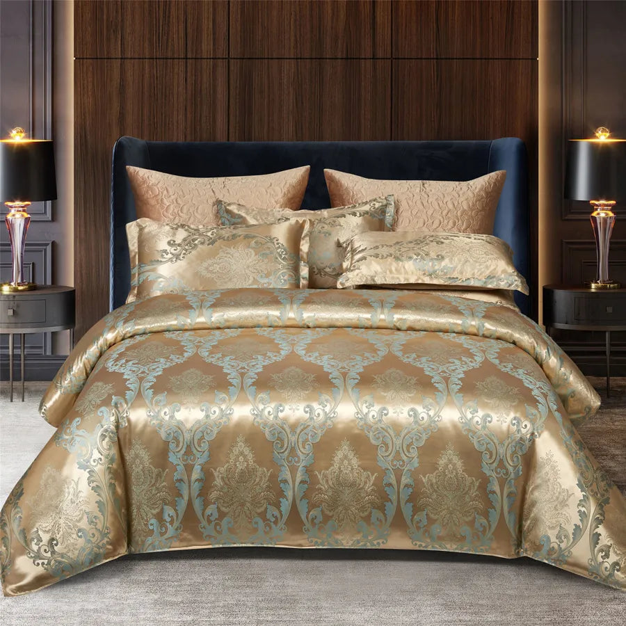 Wostar Satijn Rayon Jacquard Påslakan 220x240 Sommarluxus Dubbelsäng Duntäcke Sängkläder Set