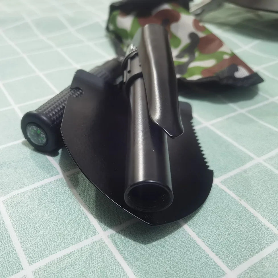 Carvallo Pro Klappspade | 4-i-1 rostfritt stål spade | Fällbar & multifunktionell | Med bärväska | För utomhus och camping