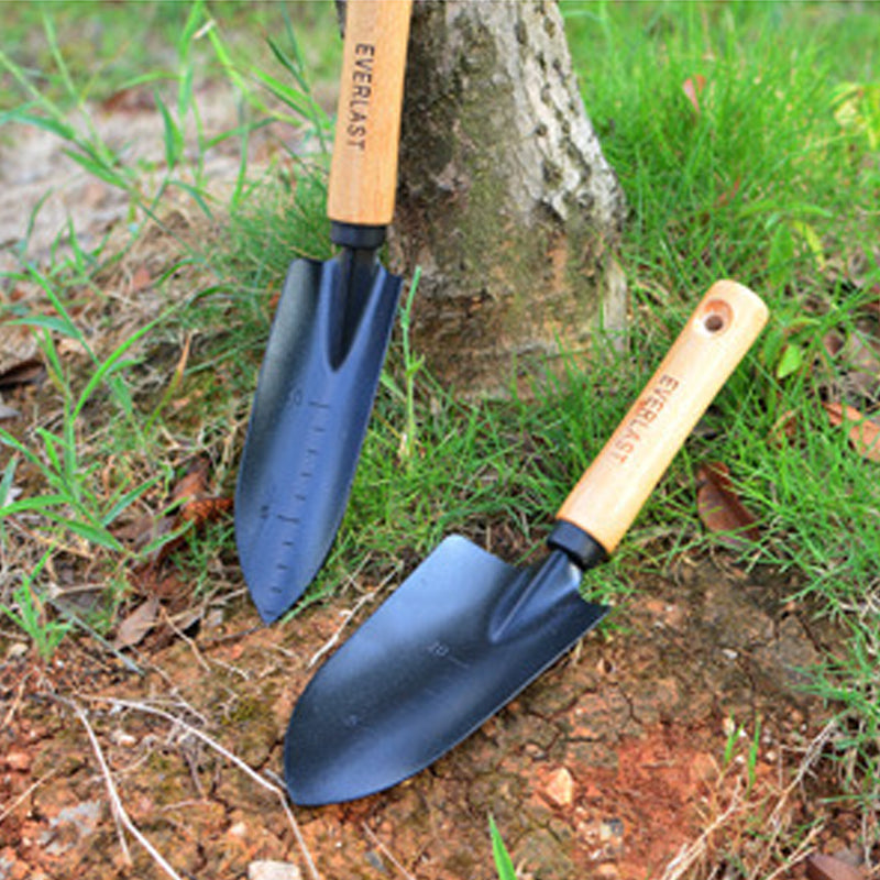 Carvallo trädgårdsspade i kolstål | Handspade med trähandtag | För blommor och planteringsarbete | 28 cm