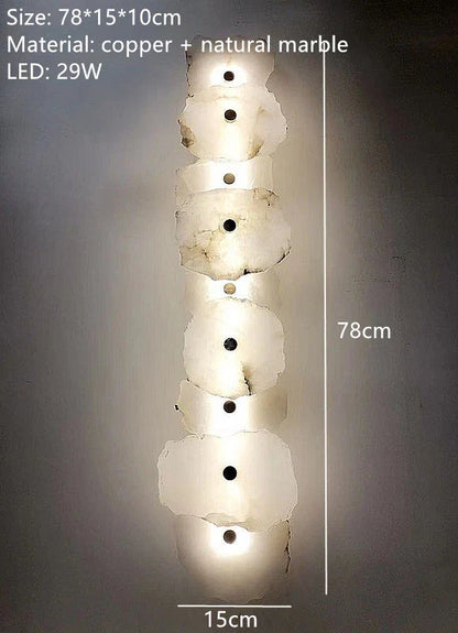 Lyxig naturlig marmor LED-vägglampa med koppardetaljer – modern inomhusvägglampa för sovrum och vardagsrumsinredning