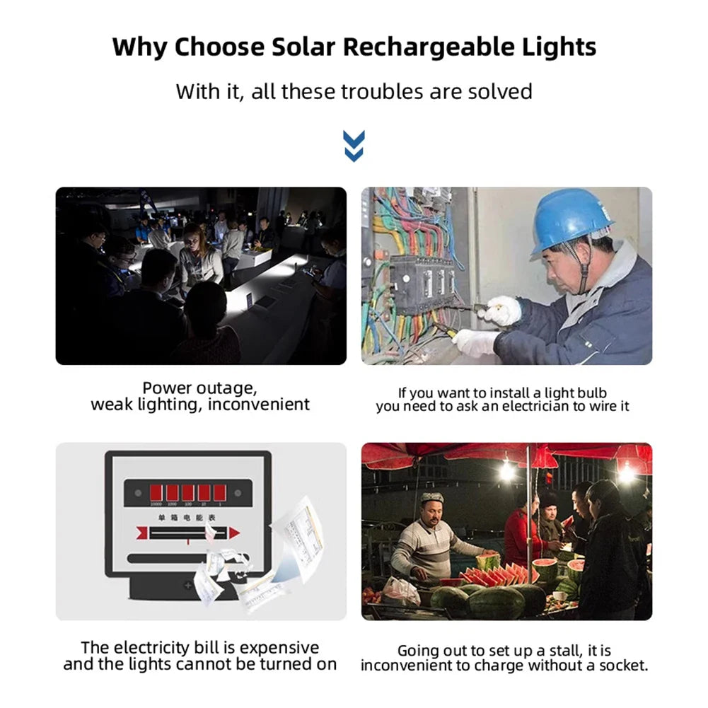 Carvallo Solar LED Hänglampa | 6–12 timmars ljus | Uppladdningsbar & IP65 vattentålig | För camping, trädgård & nödsituationer