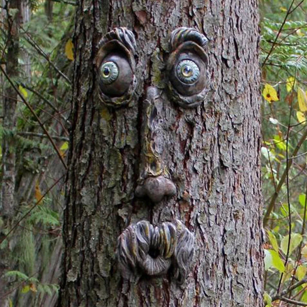 Carvallo Trädansikte Dekofigur | Handmålad harsskulptur | Rolig trädstamsfigur för trädgård & helgdagar | DIY-trädansikte