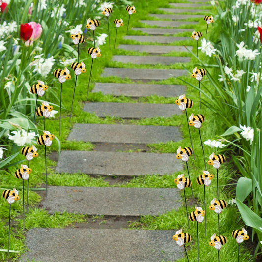 Carvallo | 10-pack Trädgårdsstickor Bin | Metall-dekoration för trädgård, rabatter & balkong | Vår- & sommar-dekoration