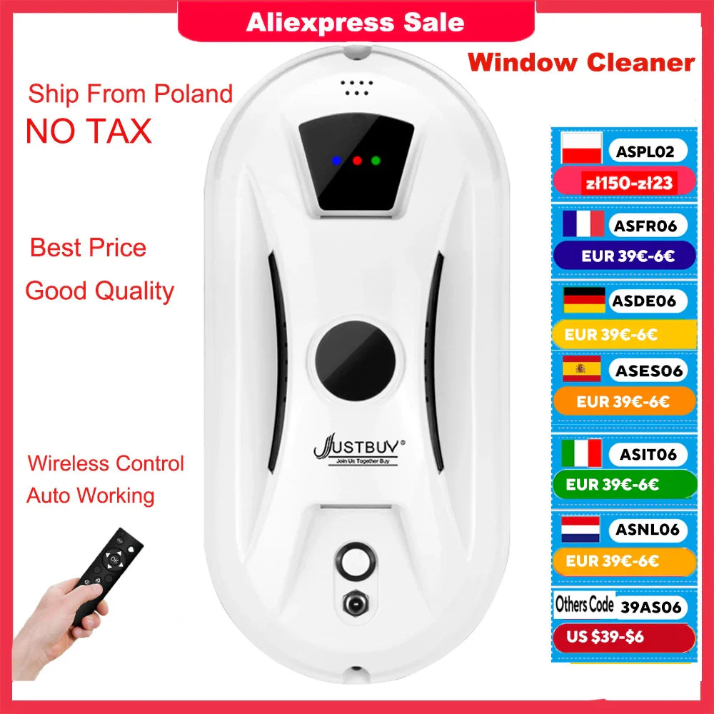 Carvallo Fönsterputsrobot | 5600Pa sugkraft | Säker & Effektiv | Med fjärrkontroll & säkerhetslina