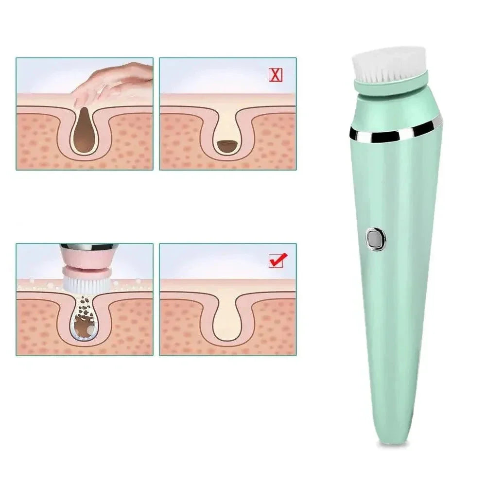 Carvallo 4-i-1 Ansiktsrengöringsborste | Sonic-teknologi & Massage | Vattentät IPX6 | Uppladdningsbar & inkl. 4 borsthuvuden