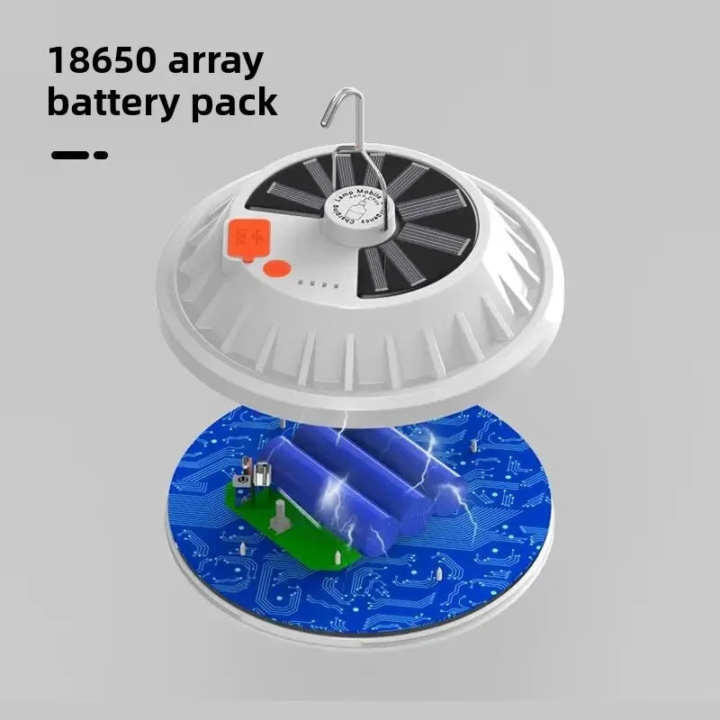 Carvallo Solar UFO-Campinglampa | Med fjärrkontroll | Uppladdningsbar & Bärbar | För utomhus, nödsituationer & nattmarknader
