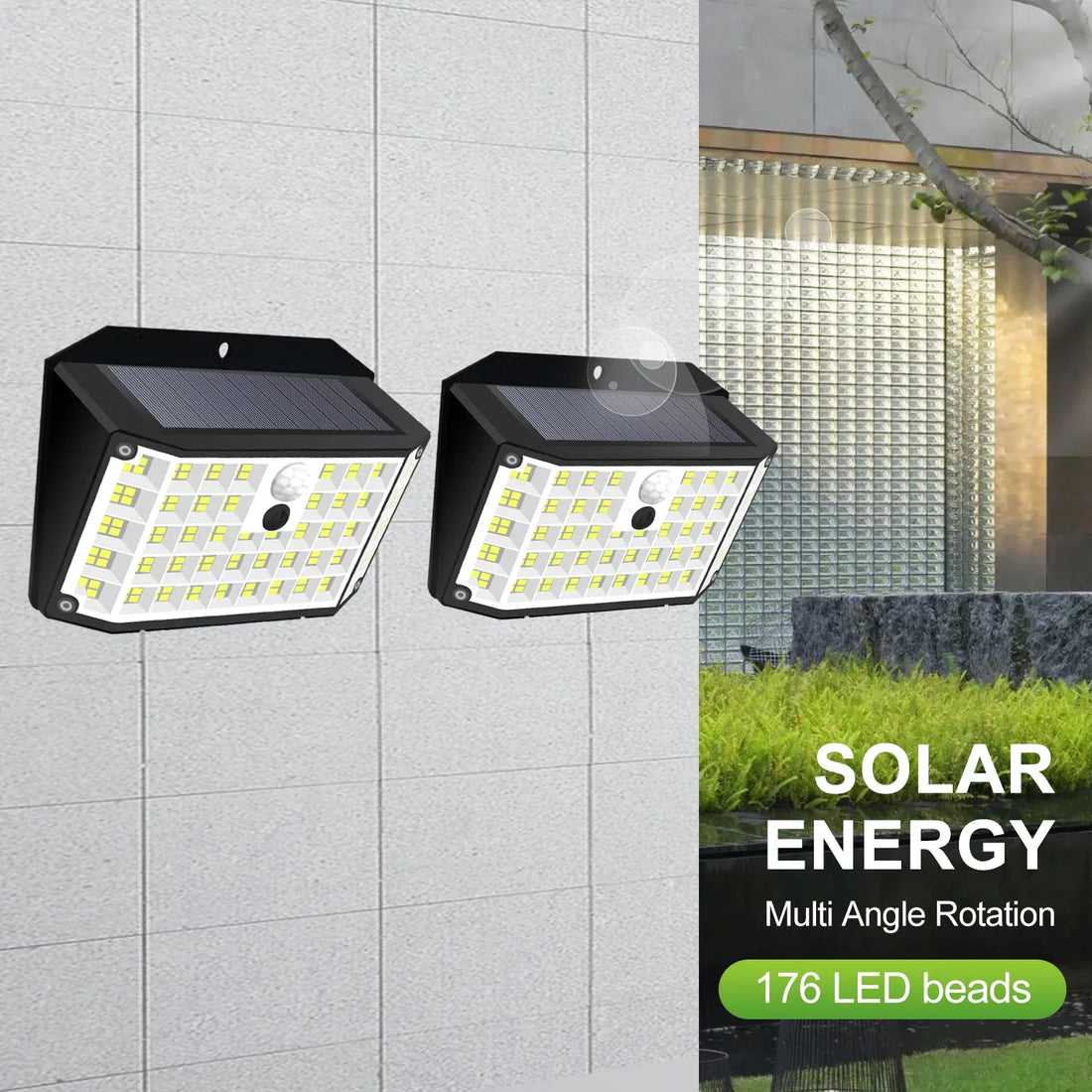Carvallo MotionLight 176 Solarlampa Utomhus med Rörelsesensor | 176 LEDs | 3 Lägen | IP65 Vattentålig | 3,7V 1W | Svart