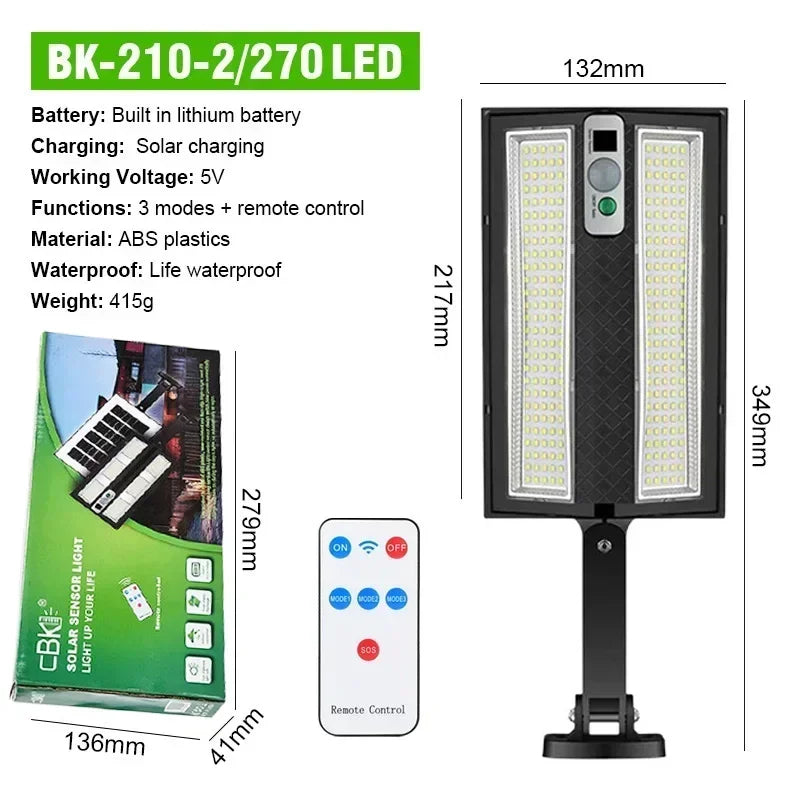 Carvallo ProMotion 55 Solarlampa med rörelsesensor | 55 LED | IP65 Vattentät | Med fjärrkontroll & 3 lägen | 320° Spridningsvinkel