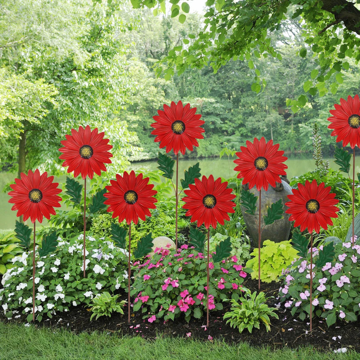 Dekorativ solros av metall för trädgård – Färgade blompinne för utomhus och landskap