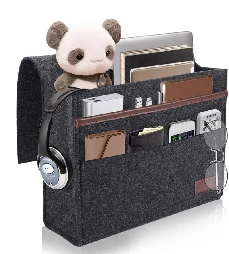 Carvallo Filz-säng-organisatör för upphängning | Praktisk förvaring vid sängen eller soffan | Hängande väska för surfplatta, fjärrkontroll & tillbehör