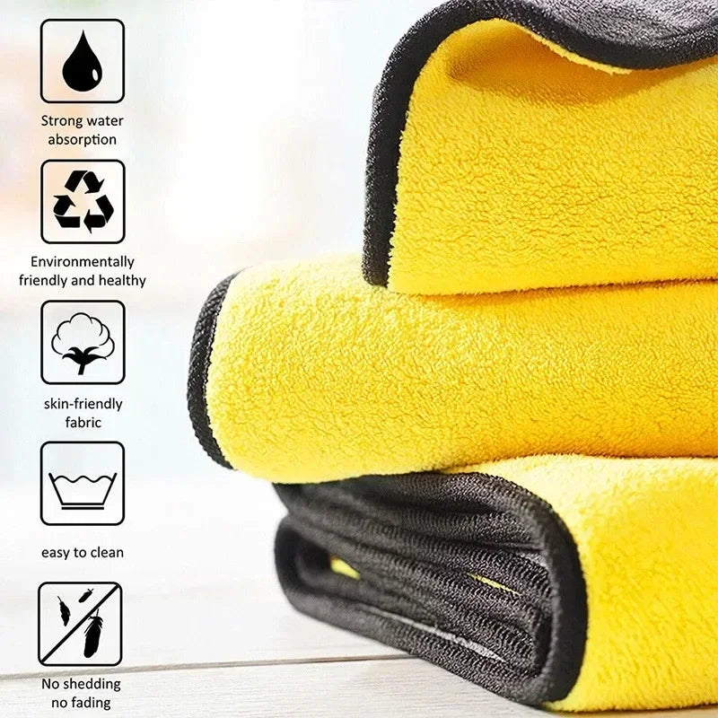 Carvallo Mikrofiberduk Dubbelsidig | Extra Absorbent &amp; Luddfri | För Bil, Glas &amp; Hem | Gul/Grå