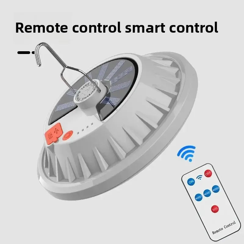 Carvallo Solar UFO-Campinglampa | Med fjärrkontroll | Uppladdningsbar & Bärbar | För utomhus, nödsituationer & nattmarknader