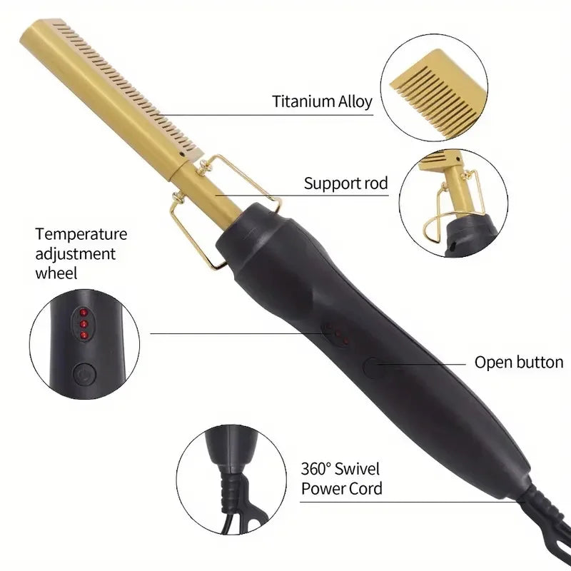 Carvallo Elektrisk Kopparkam | 2-i-1 Raka- & Lockstylare | För rakt & locksigt hår | Snabbuppvärmning