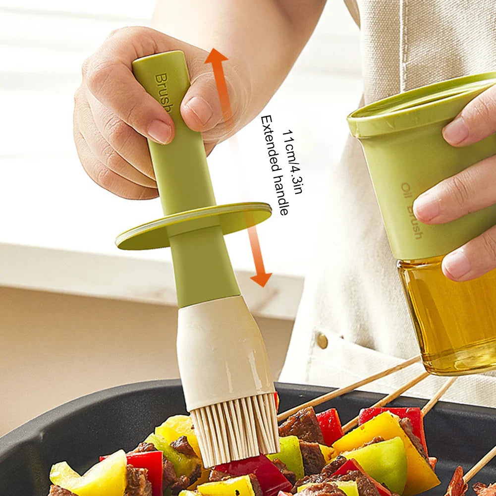 Carvallo Ölspender med silikonpensel | Värmebeständig & dammskyddad | 2-i-1 flaska för olja, såser & marinader | 300 ml