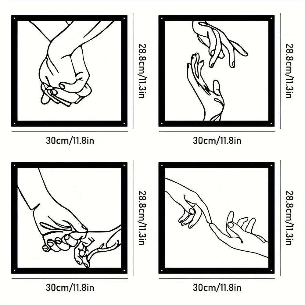 Connected Hands Metallväggdekoration – Minimalistisk och Enande