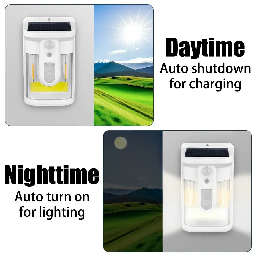 Carvallo Solar Vägglampa med Rörelsesensor | 3 Ljuslägen | IP65 Vattentålig | Varmt Flammigt Ljus för Trädgård & Gårdsplan