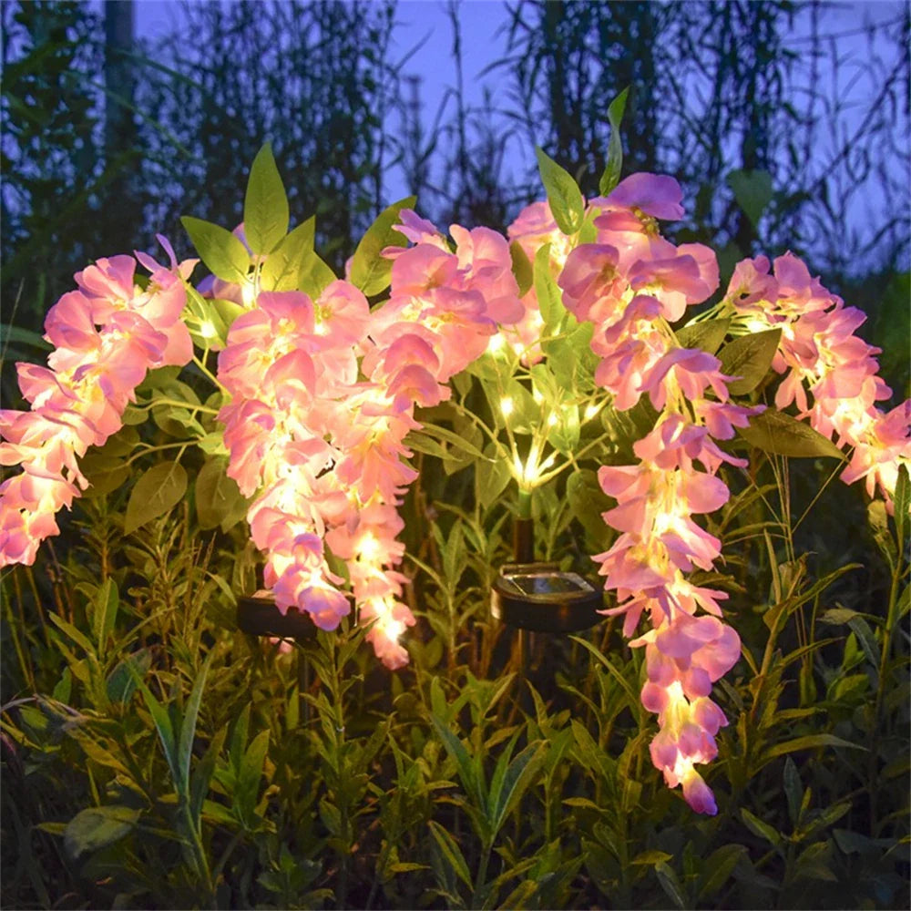 Carvallo Solar Trädgårdslampor med 4 blomkvistar | Wisteria-design | 2 ljuslägen | Vattentät LED dekoration belysning för trädgård, terrass & gångar