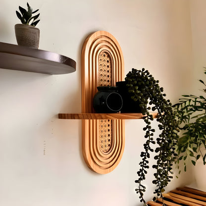 Handgjord vägghylla i rotting – Boho-dekoration för vardagsrum, sovrum och balkong