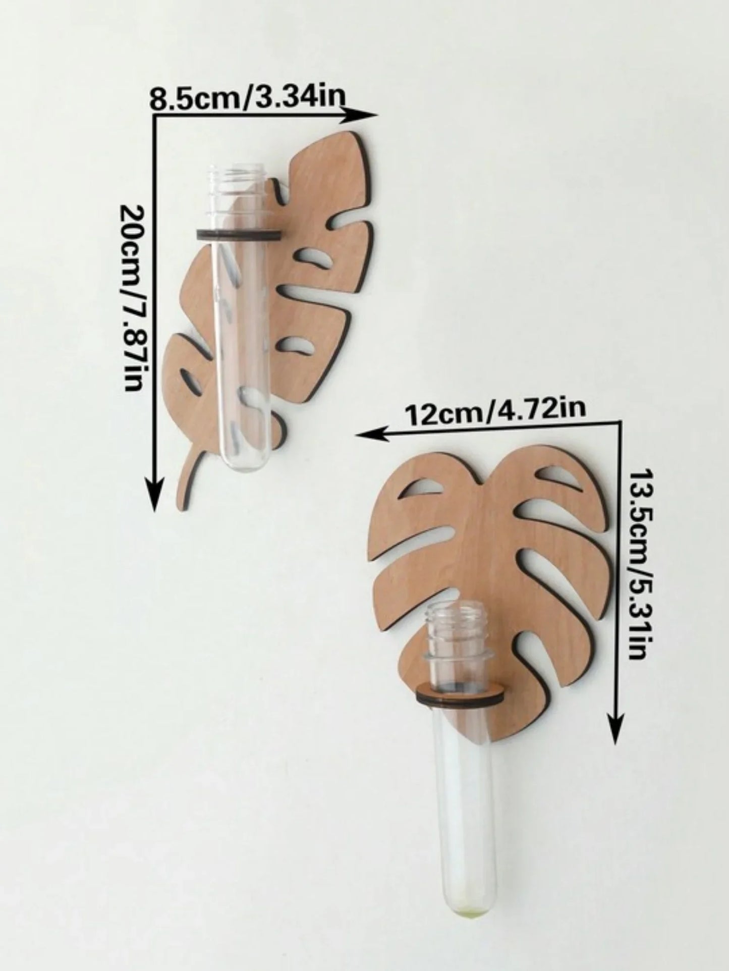 Carvallo väggvaser i blommönster med provrör | 1/2 styck träväggdekoration för växter och sticklingar | Handgjorda växt hållare för vardagsrum, hall och kontor