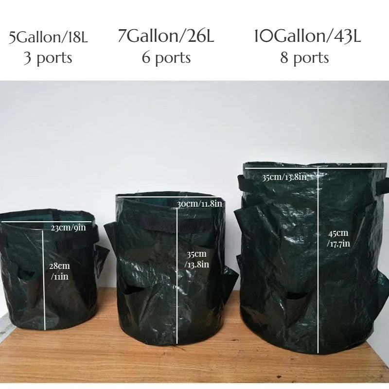 Carvallo GrowBag planterpåse för jordgubbar & grönsaker | 5/7/10 gallon | Med planteringsöppningar & bärhandtag | PE-material | Fällbar & Återanvändbar