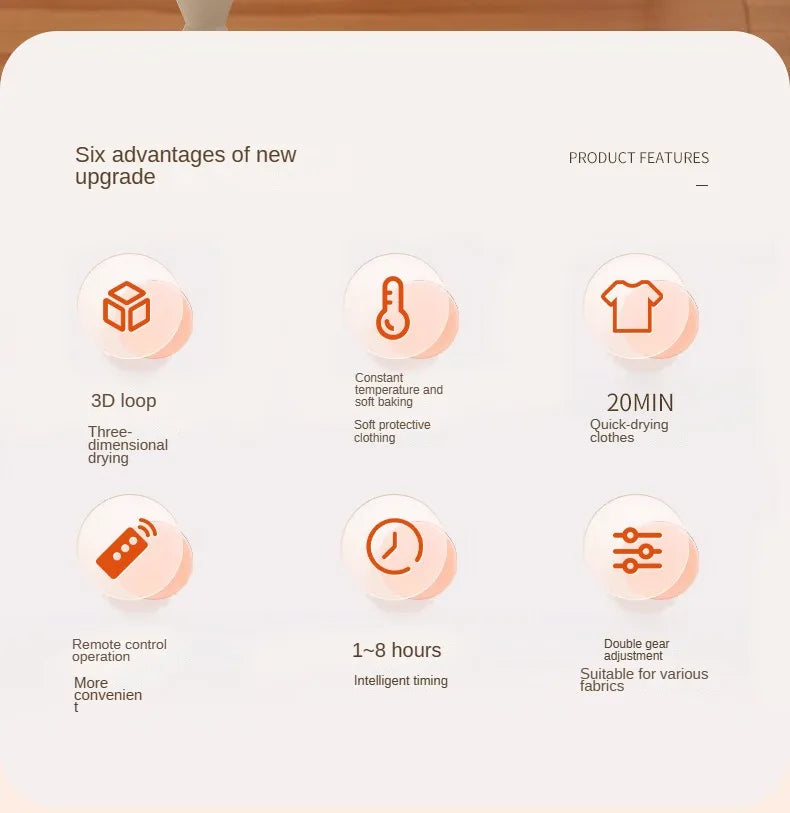 Bärbar elektrisk klädtork med fjärrkontroll – Snabb torkning & kompakt tvättlösning