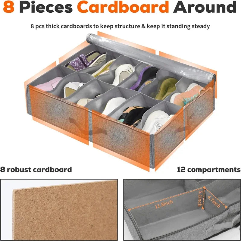 Carvallo Underdyn | För upp till 12 par skor | Med fönster & handtag | Fällbar & dammtät