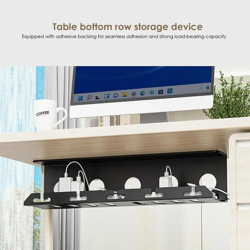 Carvallo DeskFixx | Under-bord Kabelhantering | Ingen borrning | Robust stålhylla | Svart