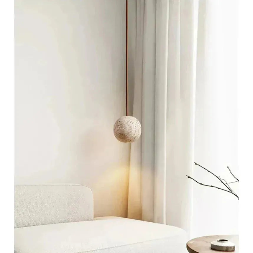 Hänglampa av travertin – Minimalistisk rund LED-hänglampa i Wabi-Sabi-stil