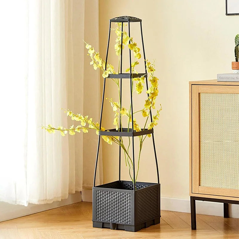 Carvallo GrowTower höjbädd växtkärl med stöd | 114 cm höjd | Modulärt tomat- & grönsakstornssystem | Med vattentank