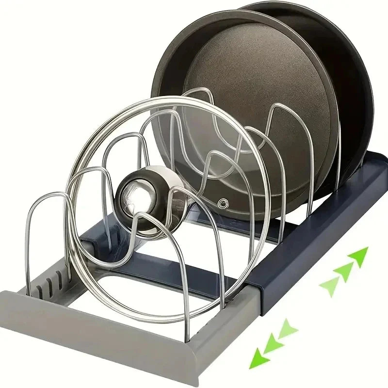 Carvallo Lock Pot Holder | Expandable Shelf with 7 Dividers | Stainless Steel & Plastic | For Cabinet & Work Surface