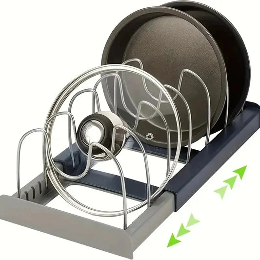 Carvallo Lock Pot Holder | Expandable Shelf with 7 Dividers | Stainless Steel & Plastic | For Cabinet & Work Surface