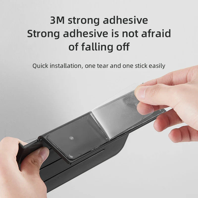 Carvallo DuschLine Duschablage Svart | Vägghylla i ABS-plast | Utan borrning | Med mobilhållare | Modernt bad-organisationstalanger