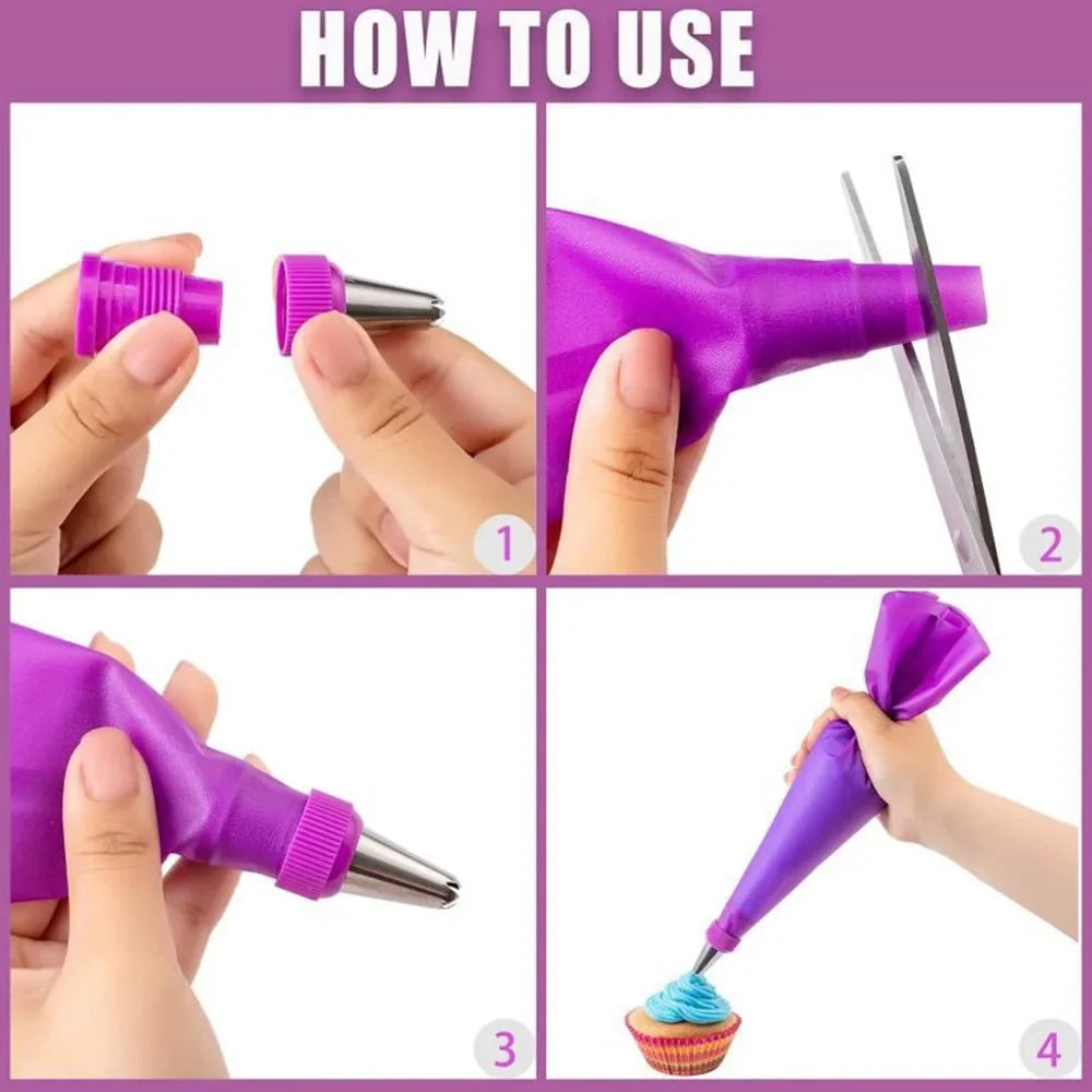 Carvallo Tårta Dekor Set Komplett | 40-delad | Proffs Spritsar & Silikon Spritspåsar | För Cupcakes, Tårtor & Kakor