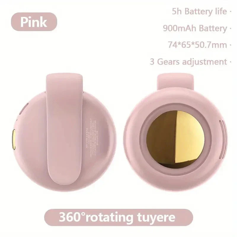 Carvallo Mini-Ventilator utan rotorblad | Tyst &amp; bärbar | Med klämma, 360° vridbar | USB-C uppladdningsbar | För barn, resor &amp; vardag