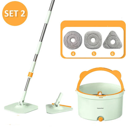 Självrengörande mopp med rotationsfunktion och hink