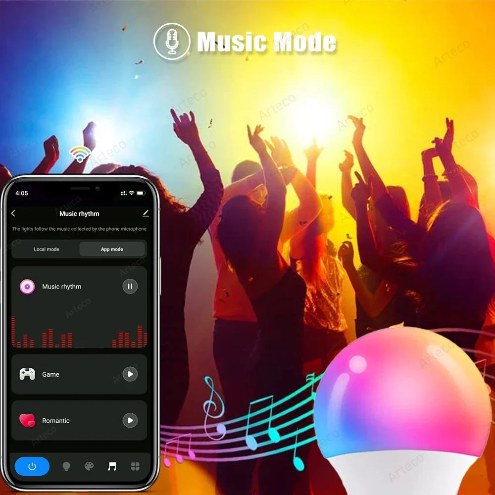 Carvallo Bluetooth LED-lampa | RGB + Varm-/Kallvit | App-styrning | E27 | Dimbar