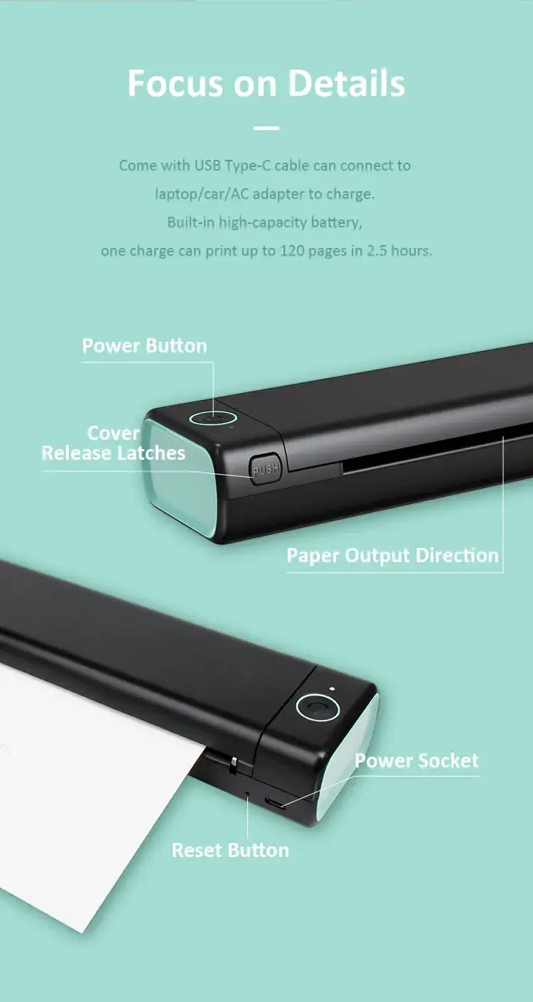 Royallure Pocket Thermal Printer – Kompakt bläckfri, Bluetooth Skriv ut var som helst