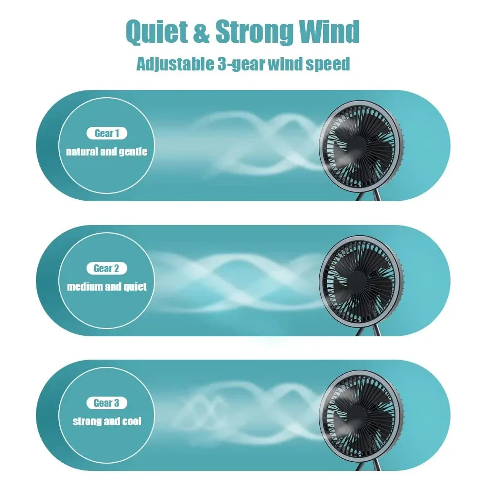 Carvallo Stativen Fläkt | 3-i-1 Design | Powerbank-funktion | Tyst & Uppladdningsbar | 10000mAh Batteri