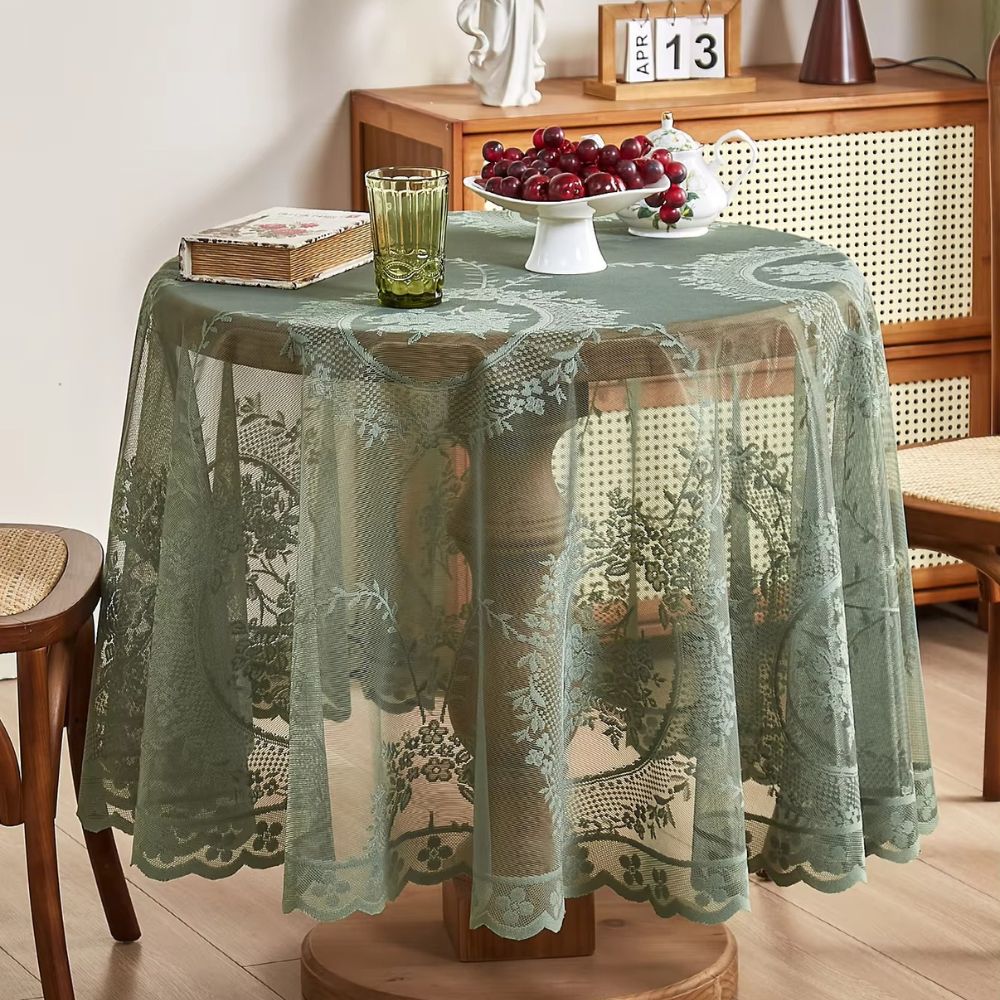 Transparent Spets Rund Blommig Duk