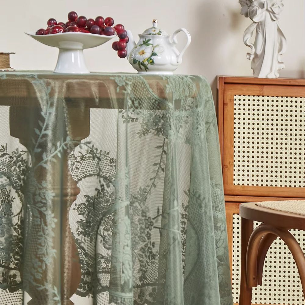 Transparent Spets Rund Blommig Duk