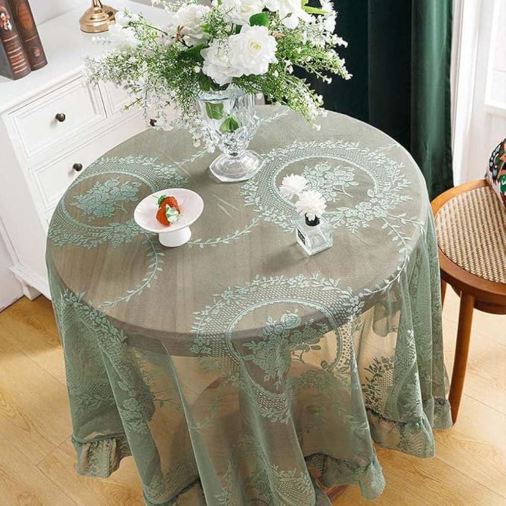 Transparent Spets Rund Blommig Duk